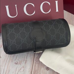 $2,400 New, Authentic GUCCI Supreme Monogram Calfskin Watch Travel Case Black